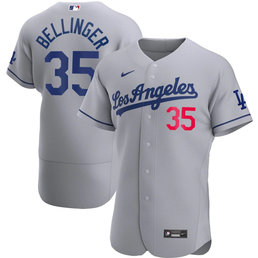 Mens Los Angeles Dodgers 35 Cody Bellinger Nike Gray Road Authentic Player MLB Jerseys